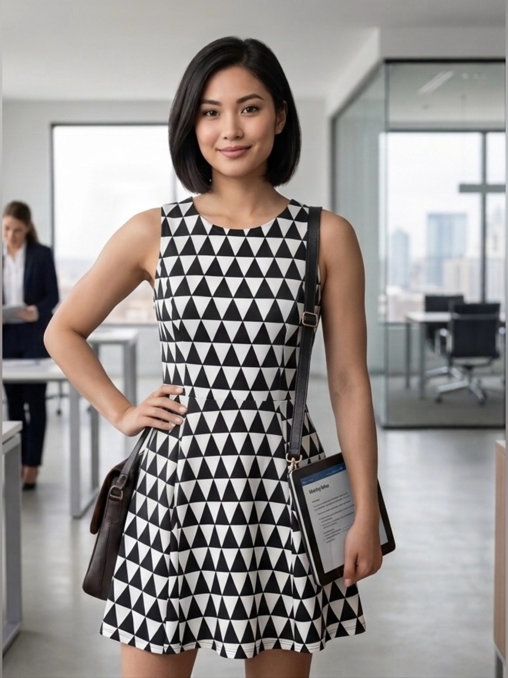 H&M Black and White Geometric Midi Dress